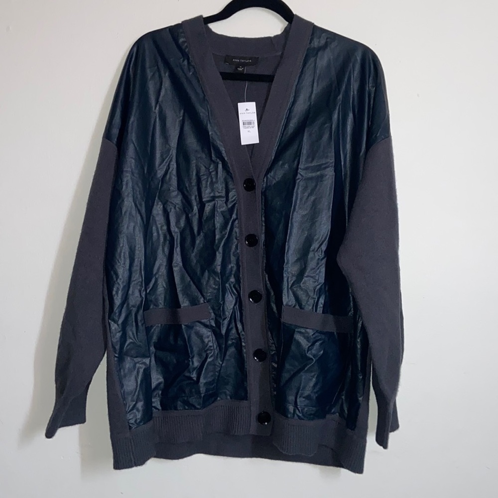 New Ann Taylor Cardigan with leather in front
